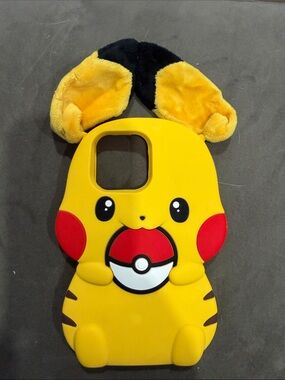 Pokemon Yellow Pikachu Plush-Ear iPhone 16 pro maxCase with Red Poké Ball Accent